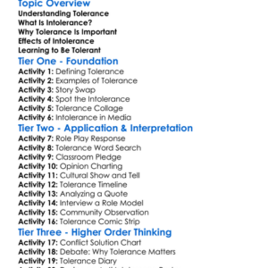 Tolerance And Intolerance Worksheet Activity Booklet