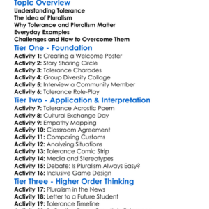 Tolerance And Pluralism Worksheet Activity Booklet