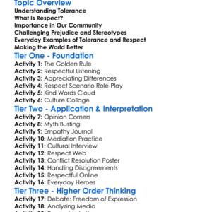 Tolerance And Respect Worksheet Activity Booklet