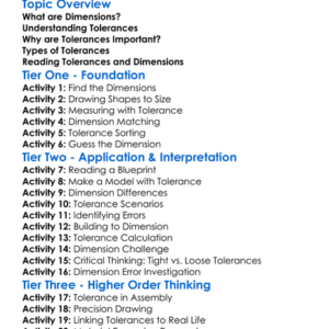 Tolerances And Dimensions Worksheet Activity Booklet