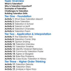 Toleration Worksheet Activity Booklet