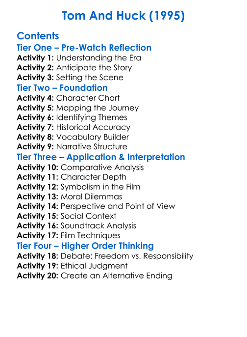 Tom And Huck 1995 Worksheet Activity Booklet