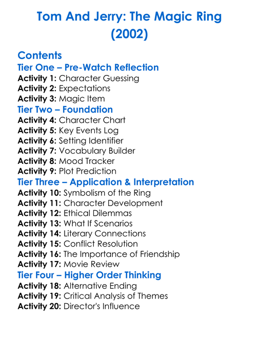 Tom And Jerry The Magic Ring 2002 Worksheet Activity Booklet