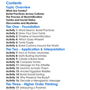 Tombs Burial Practices And Mummies Worksheet Activity Booklet