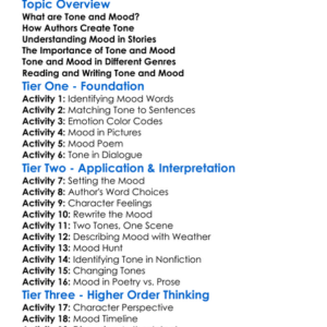 Tone And Mood In Literature Worksheet Activity Booklet