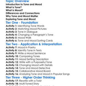 Tone And Mood In Writing Worksheet Activity Booklet