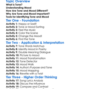 Tone And Mood Worksheet Activity Booklet