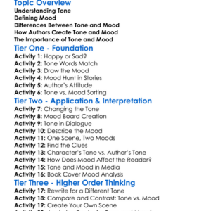 Tone Vs Mood Worksheet Activity Booklet