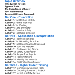 Tool Identification And Safe Use Worksheet Activity Booklet