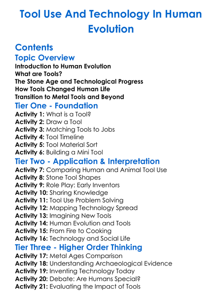 Tool Use And Technology In Human Evolution Worksheet Activity Booklet