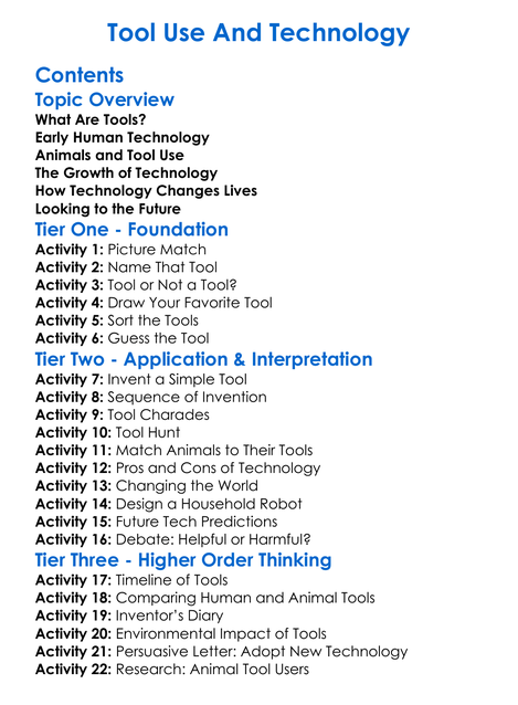 Tool Use And Technology Worksheet Activity Booklet