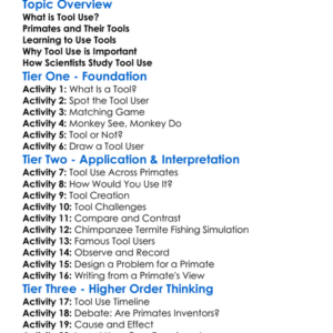 Tool Use In Primates Worksheet Activity Booklet