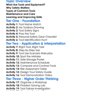 Tools And Equipment Handling Worksheet Activity Booklet