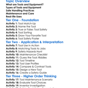 Tools And Equipment Usage Worksheet Activity Booklet
