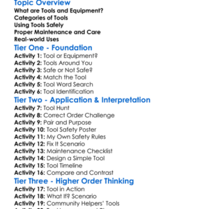 Tools And Equipment Use Worksheet Activity Booklet