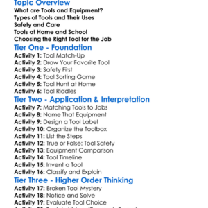 Tools And Equipment Worksheet Activity Booklet