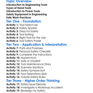 Tools And Safety In Engineering Worksheet Activity Booklet