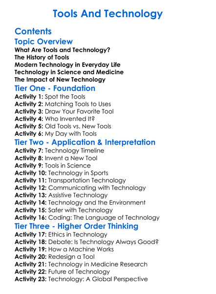 Tools And Technology Worksheet Activity Booklet