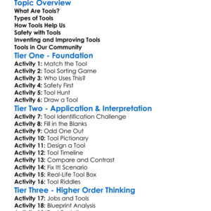 Tools And Their Uses Worksheet Activity Booklet