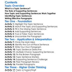 Topic Sentences And Supporting Sentences Worksheet Activity Booklet