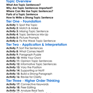 Topic Sentences Worksheet Activity Booklet