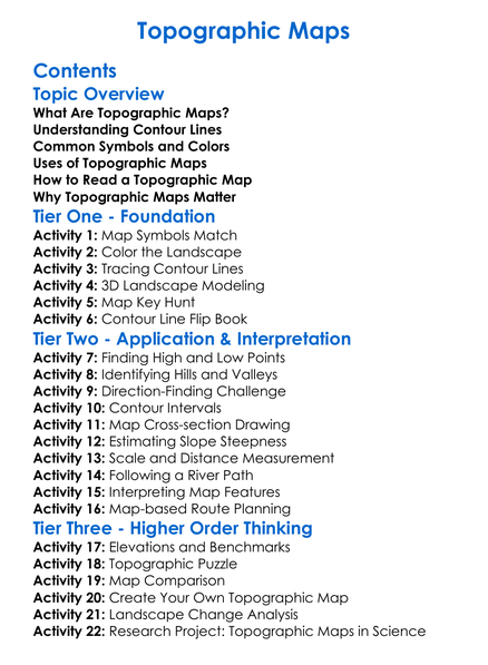 Topographic Maps Worksheet Activity Booklet