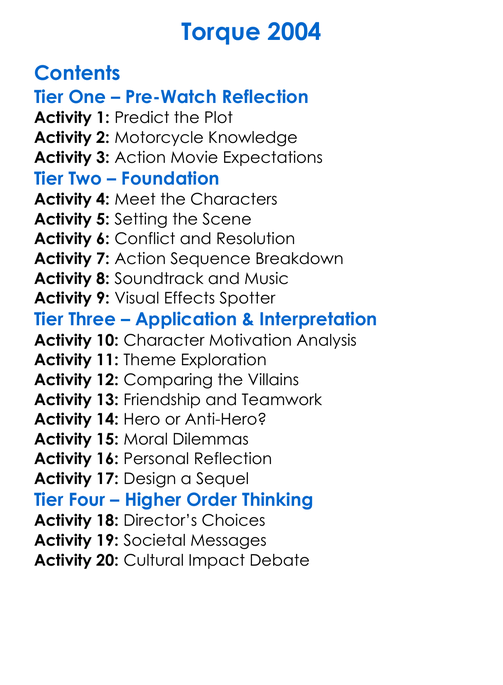 Torque 2004 Worksheet Activity Booklet