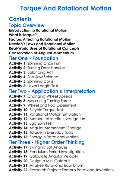 Torque And Rotational Motion Worksheet Activity Booklet