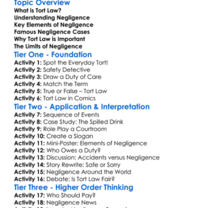 Tort Law And Negligence Worksheet Activity Booklet