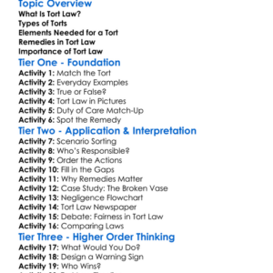 Tort Law Basics Worksheet Activity Booklet