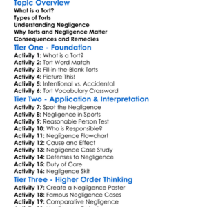 Torts And Negligence Worksheet Activity Booklet