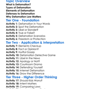 Torts Defamation Worksheet Activity Booklet