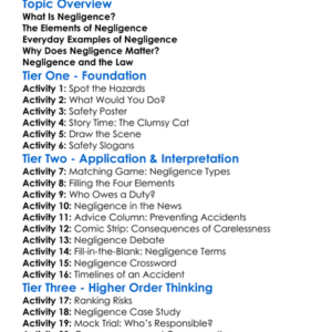 Torts Negligence Worksheet Activity Booklet