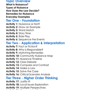 Torts Nuisance Worksheet Activity Booklet