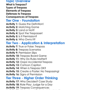 Torts Trespass Worksheet Activity Booklet