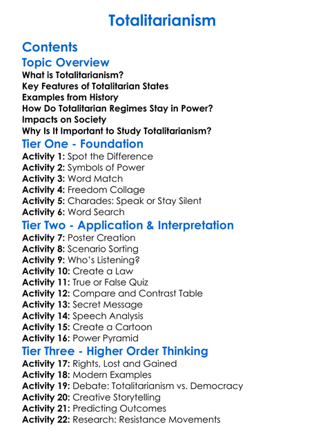 Totalitarianism Worksheet Activity Booklet