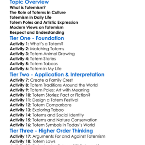 Totemism Worksheet Activity Booklet