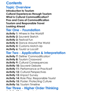 Tourism And Cultural Commodification Worksheet Activity Booklet