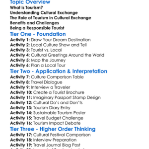 Tourism And Cultural Exchange Worksheet Activity Booklet