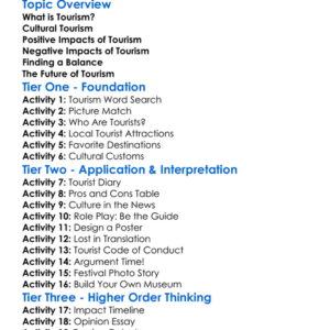 Tourism And Cultural Impacts Worksheet Activity Booklet