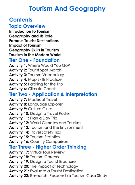 Tourism And Geography Worksheet Activity Booklet