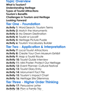 Tourism And Heritage Worksheet Activity Booklet