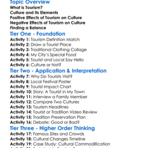 Tourism And Its Effects On Culture Worksheet Activity Booklet