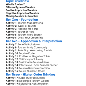 Tourism And Its Impacts Worksheet Activity Booklet