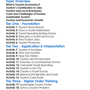 Tourism Economics Worksheet Activity Booklet