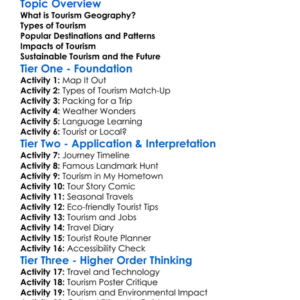 Tourism Geography Worksheet Activity Booklet