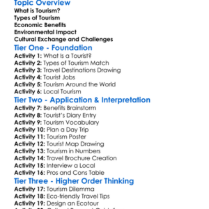 Tourism Worksheet Activity Booklet