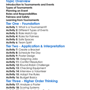 Tournament And Event Organization Worksheet Activity Booklet