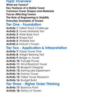 Towers And Structural Stability Worksheet Activity Booklet