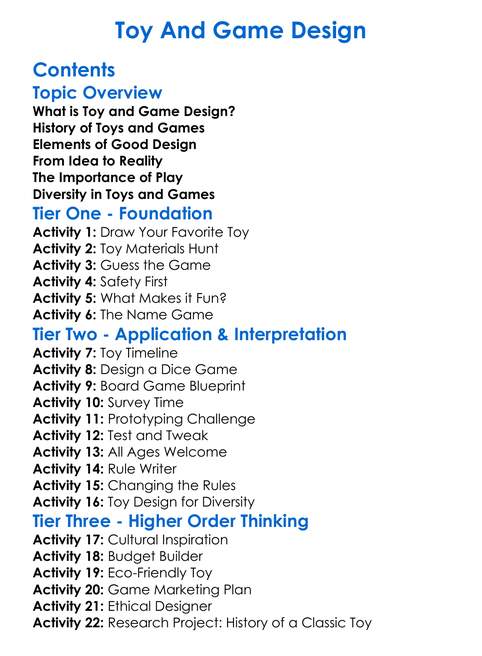 Toy And Game Design Worksheet Activity Booklet